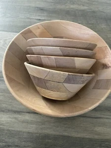 Naturholz Salat Obst Dessert Schale Set hell Bauernhaus MCM Boho 5er Set - Bild 1 von 7
