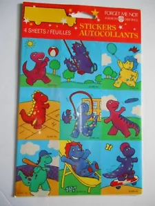 Vintage American Greetings bunte Dinosaurier Aufkleber 4 Blatt = 36 Sticker Neu aus altem Lagerbestand - Bild 1 von 2