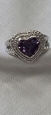 Judith Ripka size 6 sterling heart ring with diamond cut amethyst