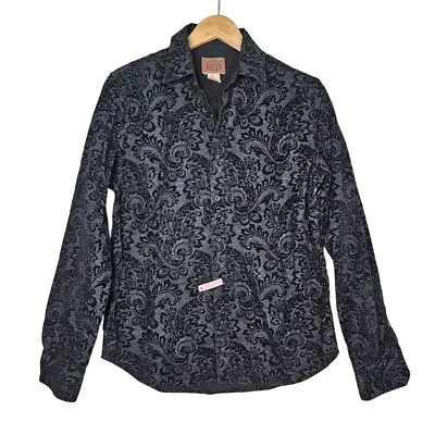 «Винтажная красная» мужская черная серая рубашка с узором пейсли на пуговицах бархатное тиснение средний размер - Изображение 1 из 4