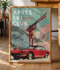 Retro Apres Ski Poster, Vintage Car Wall Art Print, Alpine Mountain Decor - Picture 1 of 5