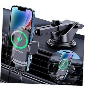 Wireless Car Charger, 15W Fast Charging Phone Mount Auto-Clamping Dark Black - Picture 1 of 8