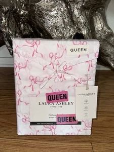 Laura Ashley Queen Sheet Set Trailing Bows White With Pink NEW - Picture 1 of 1