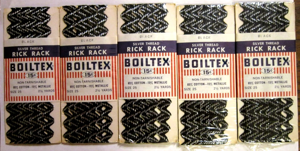 5 rack Boiltex Rick de colección hilo plateado negro 2 1/2 yardas cada uno SELLADO total 12,5 yardas Foto 1 de 1