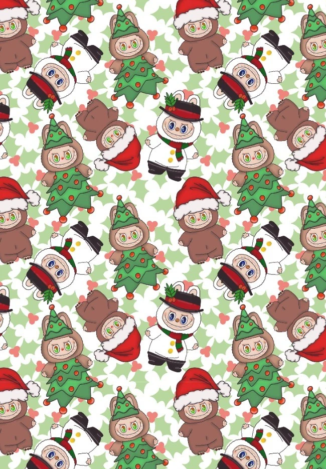 CUTE MONSTERS Christmas Wrapping Paper - Cute Character Wrap - Labubu Wrap - Image 1 of 2