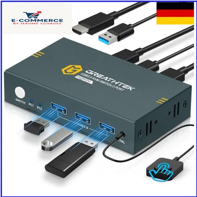 4K60Hz USB 3.0 HDMI KVM Switch 2 PC 1 Monitore, KVM-Switches für 2 Computer t... - Bild 1 von 4
