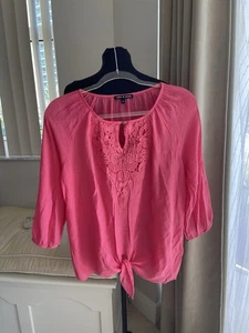 Cable & Gauge rosa Spitze vorne zum Binden 3/4 Ärmel Top Gr. S - Bild 1 von 7
