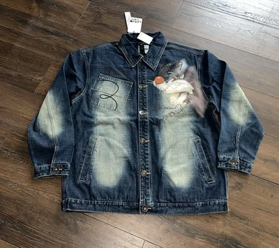 Винтажный лот 29 синий джинсовой ткани куртка мужская размер  XXL Looney Tunes Сильвестр аэрография Y2K - Изображение 1 из 4