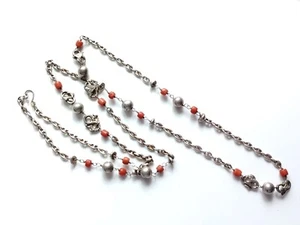 Sterling Silver Modernist Brutalist Coral Flapper Length Chain Necklace - Picture 1 of 8