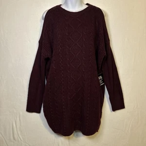 Express Oversized Cut Out Cold Shoulder Knit Sweater Dress Size Medium Burgundy  - Picture 1 of 10