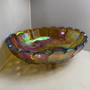 Vintage 1970er Ringelblume Karneval Glas ovale Fußschale Girlande Obstschale 12"x8,5" - Bild 1 von 12