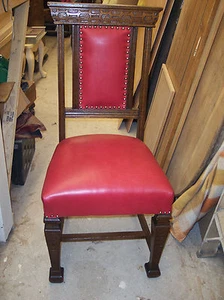 Oak Gothic Carved Sidechair / Entry Chair-red leather (SC114) - Picture 1 of 5