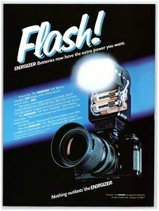 Pubblicità stampa batterie Energizer 1985, flash! Flash fotocamera potenza extra che vuoi - Foto 1 di 1
