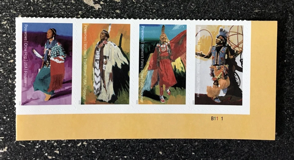 2025USA Forever - Powwows Native American Indian Culture - LR Plate Strip of 4 - Image 1 of 1