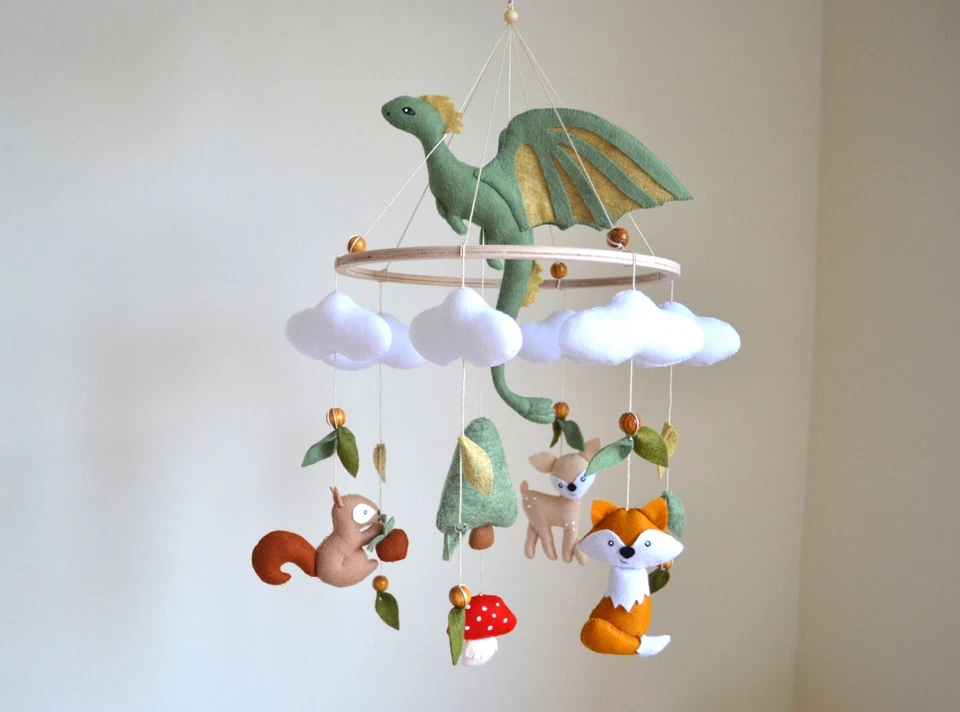 Dragon baby mobile, fantasy nursery, Gender neutral baby mobile, legend nursery - Image 1 of 4