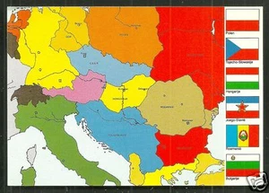 Map postcard Eastern Europe Cold War Iron Curtain Communist Soviet Bloc Flags - Picture 1 of 1