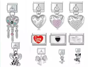 Dream Catcher Dangle CZ Heart Love Charm Fits 9mm Classic Italian Bracelets - Picture 1 of 42
