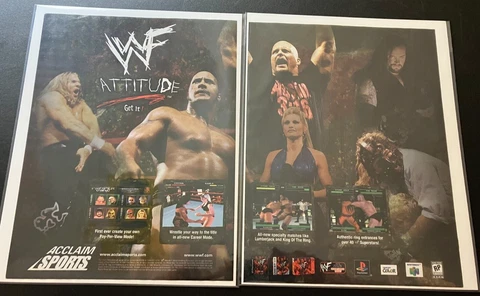 WWE WWF Attitude - Vintage Wrestling 2-Page Print Ad / Poster / Wall Art Cover