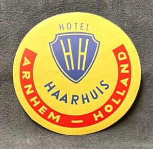 Hotel HH Haarhuis Arnheim Holland bunt gelb Gepäck Etikett - Bild 1 von 2