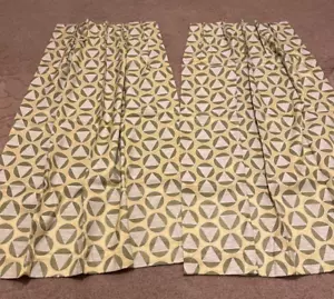 2 Vtg. 60s Mid Century Modern MCM Abstract Lemon Yellow Drapery Curtain Panels - Picture 1 of 19