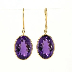 18k Yellow Gold Earrings Amethyst Gemstone Earrings Women's Bridal Jewelry - Picture 1 of 6