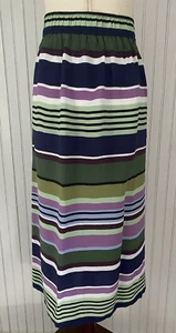 NWT LOFT Women's Striped Elastic Waist Full Skirt Below Knee Blue Purple Green L - Picture 1 of 12