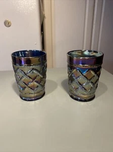 Dugan Grapevine And Lattice Blue Carnival Tumblers (2) Rare! - Picture 1 of 16