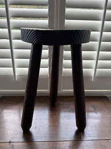 Vintage Rustic Spanish Brutalist Turned Dark Brown 3-Legged Stool - Picture 1 of 6