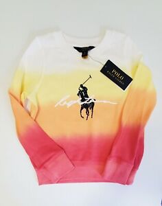 Polo Ralph Lauren Little Girls Ombre Spa Terry Sweatshirt Peach Dip Dye Sz 5-NWT