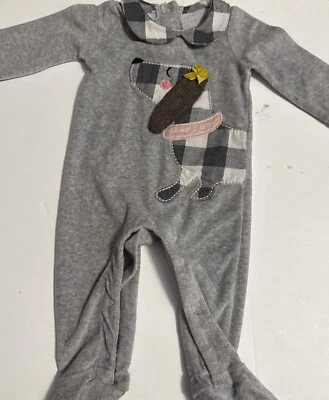 Mud Pie Tweed Plaid Wiener Dog W/bow Gray Sleeper Size 6-9 Months - Image 1 of 4