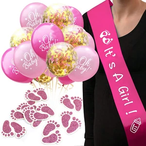 Baby Shower Party Deko Set Mädchen Schärpe Konfetti Luftballons Füßchen Konfetti - Bild 1 von 1