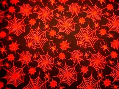Halloween Quilt Fabric By The Yard Orange Spiders & Webs on Black Cotton C - Image 1 of 2