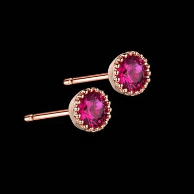 925 Пробы 5 мм рубин безель серьги драгоценный камень розовое золото покрытием - Изображение 1 из 2