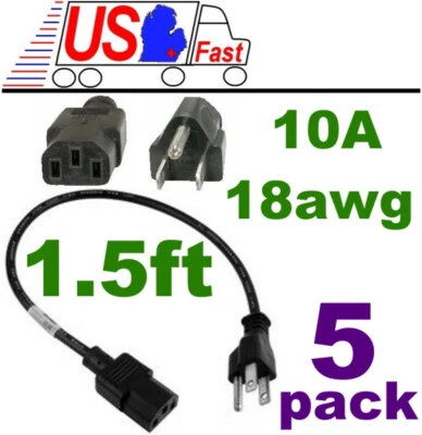 Lot5 18"inch/1.5ft Short Standard Power Cord/Cable/Wire PC/AC/Printer IEC320 C13 - Image 1 of 2