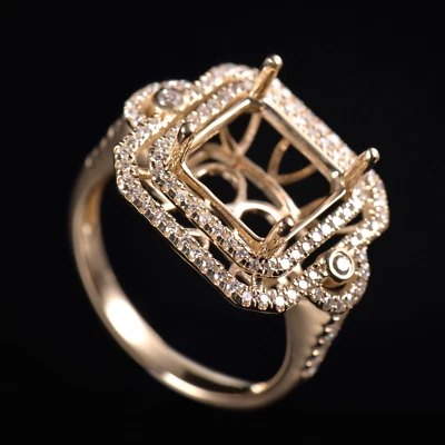 Custom Vintage 14K Yellow Gold Natural Diamond Emerald Cut 9x9mm Ring Semi Mount - Image 1 of 4