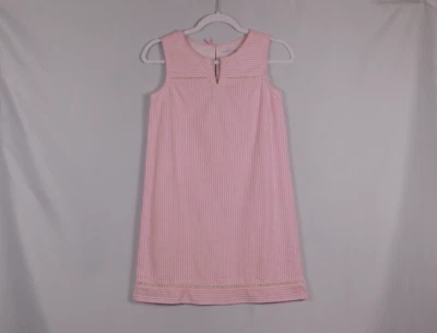 Vineyard Vines Girls Seersucker Pink/White Striped Shift Dress Size 12 - Image 1 of 4