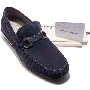 Ferragamo 8 E 41 Gancini Blue Suede Leather Dress Drivers Loafers Men's Moccasin - Picture 1 of 7