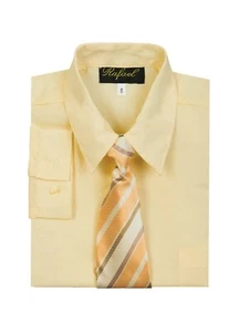 Boys Kids Toddler Formal Dress Shirt Long Sleeve with Striped Tie Set size 2-20 - Picture 1 of 39
