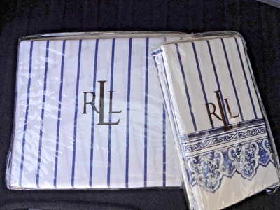 Ralph Lauren PALM HARBOR STRIPED QUEEN Deep Fitted Sheet & 2 Pillowcases NIP - Image 1 of 4