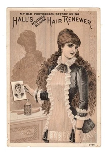 Trade Card Hall's Vegetable Sicilian Hair Renewer Buckinghams Whisker Dye Nashua - Picture 1 of 2