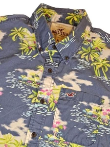Hollister blaues kurzärmliges Hawaiihemd mit Knopfleiste Herren XL Hawaii Palmen - Bild 1 von 8