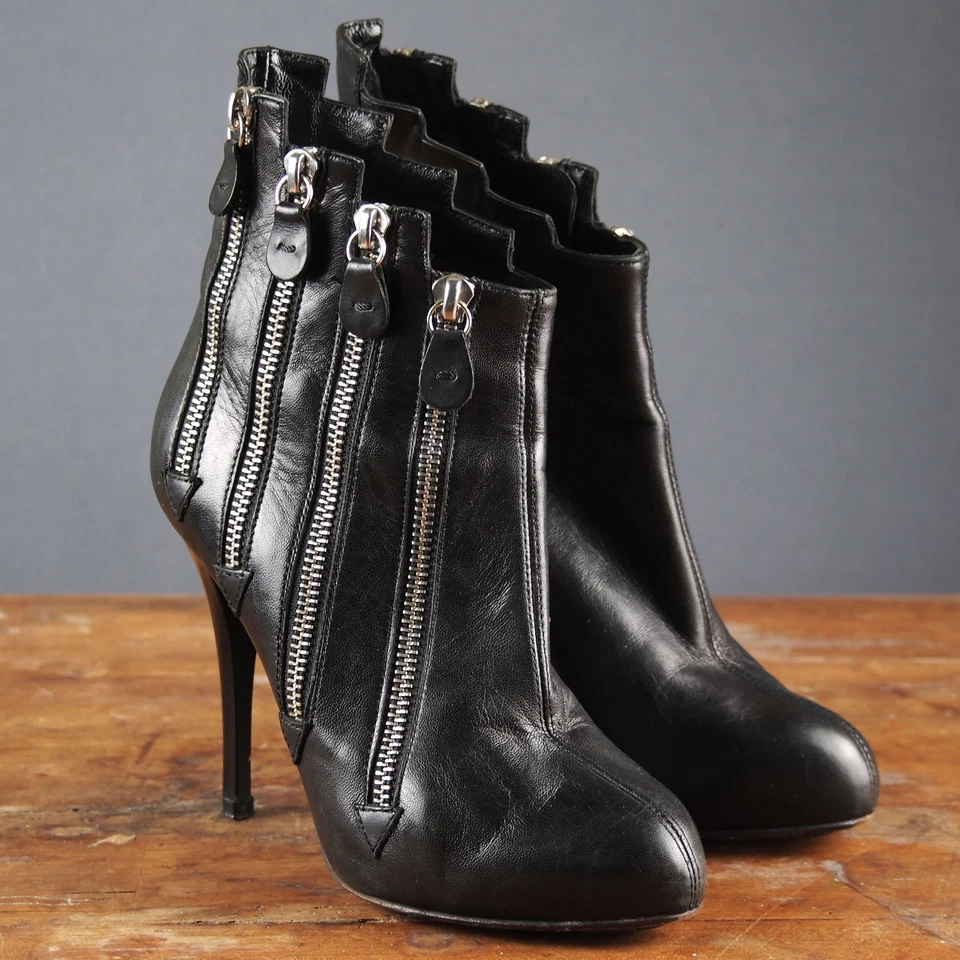 GIUSEPPE ZANOTTI multi zip ankle boots black leather size 35 stiletto - Photo 1/4