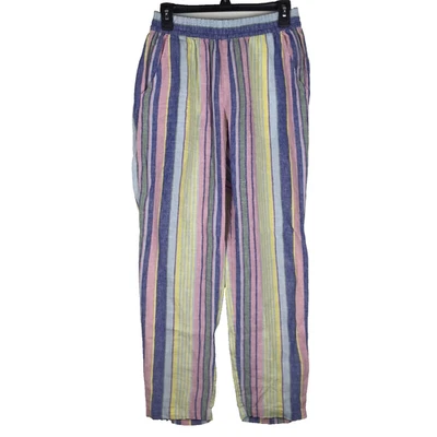 C&C California Pull On Linen Pants Elastic Waist Colorful Stripe Pockets Small - Image 1 of 4