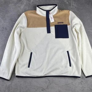 Vineyard Vines Fleecepullover Herren Large weiß hellbraun marineblau Viertelreißverschluss Colorblock - Bild 1 von 15