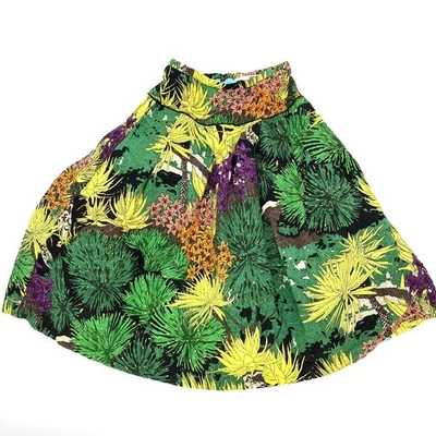 Tracy Reese 0 Midi A Line Skirt Linen Silk Floral Green Yellow - Image 1 of 4
