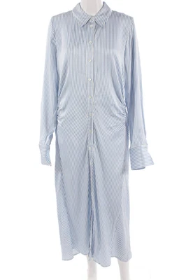 Veronica Beard Women Striped Light Blue Shirt Dress Long Sleeve Collared Size 14 - Image 1 of 4