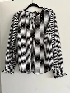 Michael Kors Womens Medium Blue Striped Gold Accent Print/Neckline Long Sleeve - Picture 1 of 7
