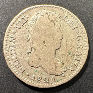 1821 Potosi Bolivien 1 Echt Silber Ferdinand VII Spanische Kolonialmünze gereinigt - Bild 1 von 2