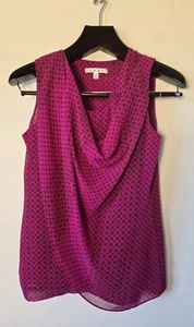 CAbi Womens XS Brilliant Blouse Pink Daisy Draped Neckline Sleeveless Top Shirt - Picture 1 of 10