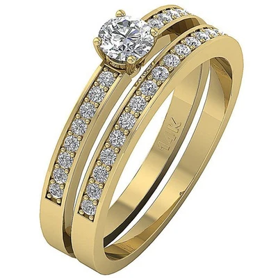 Bridal Engagement Ring Set VS F 0.80 Ct Round Lab Grown Diamond 14K Yellow Gold - Image 1 of 4